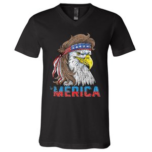 Eagle Mullet 4th Of July USA American Flag Eagle Merica V-Neck T-Shirt