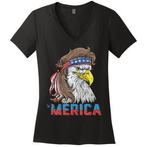 Eagle Mullet 4th Of July USA American Flag Eagle Merica Women's V-Neck T-Shirt