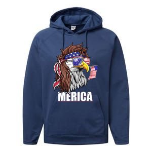 Eagle Mullet 4th Of July Usa American Flag Merica Funny Gift Performance Fleece Hoodie