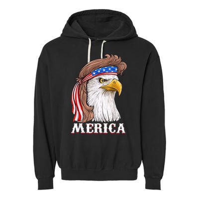 Eagle Mullet 4th Of July USA American Flag Merica Garment-Dyed Fleece Hoodie