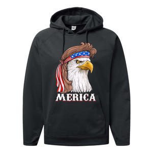 Eagle Mullet 4th Of July USA American Flag Merica Performance Fleece Hoodie