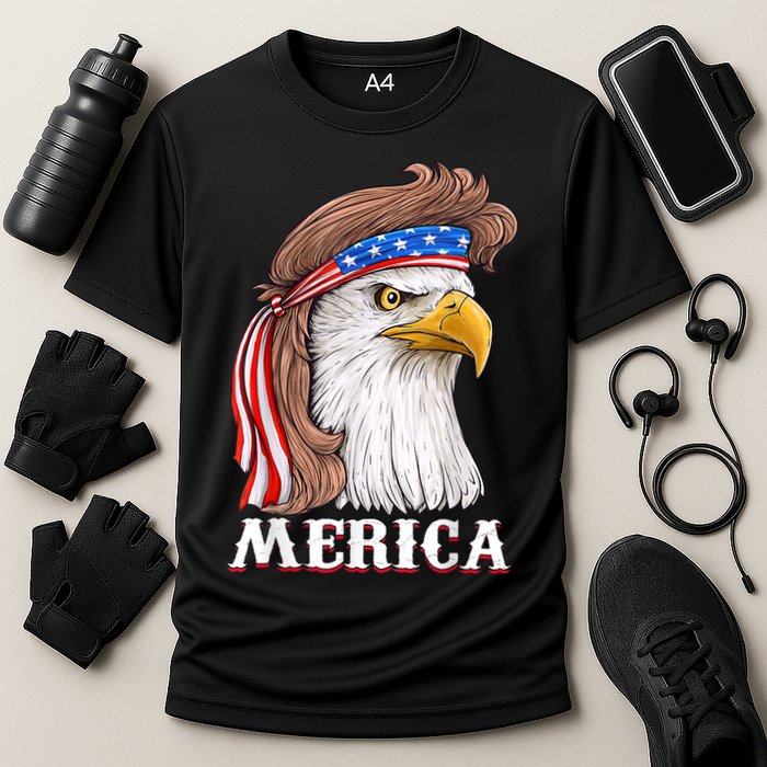Eagle Mullet 4th Of July USA American Flag Merica Cooling Performance Crew T-Shirt