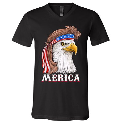 Eagle Mullet 4th Of July USA American Flag Merica V-Neck T-Shirt