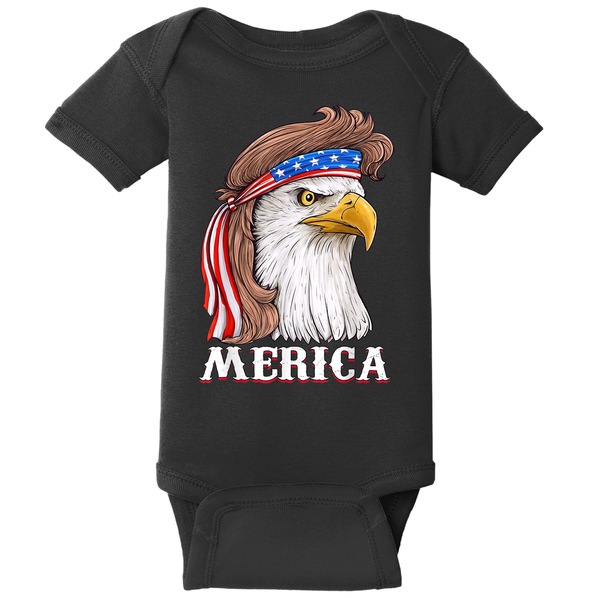 Eagle Mullet 4th Of July USA American Flag Merica Baby Bodysuit
