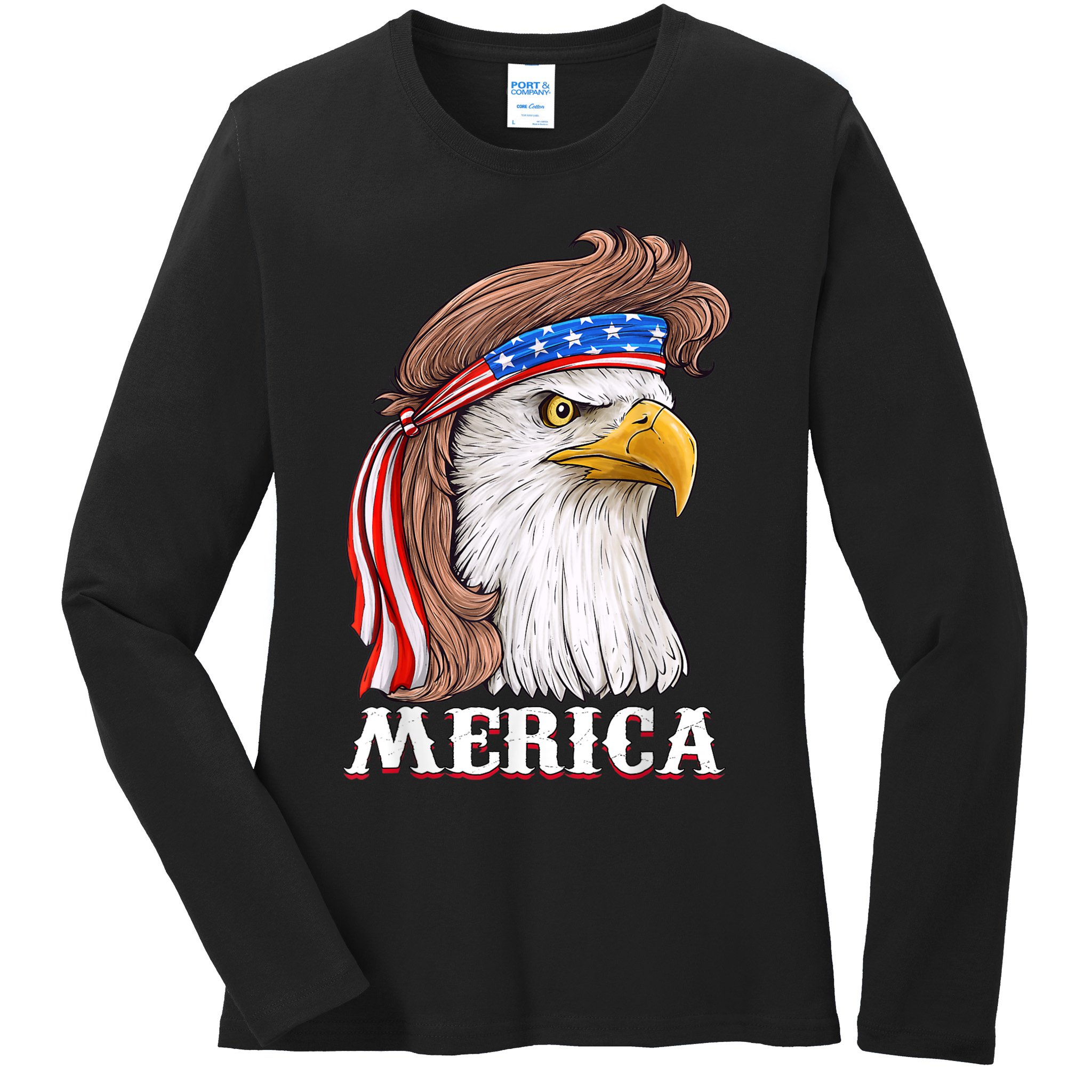 Eagle Mullet 4th Of July USA American Flag Merica Ladies Long Sleeve Shirt
