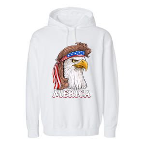 Eagle Mullet 4th Of July USA American Flag Merica Garment-Dyed Fleece Hoodie