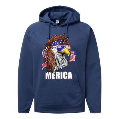 Eagle Mullet 4th Of July USA American Flag Mericas Performance Fleece Hoodie