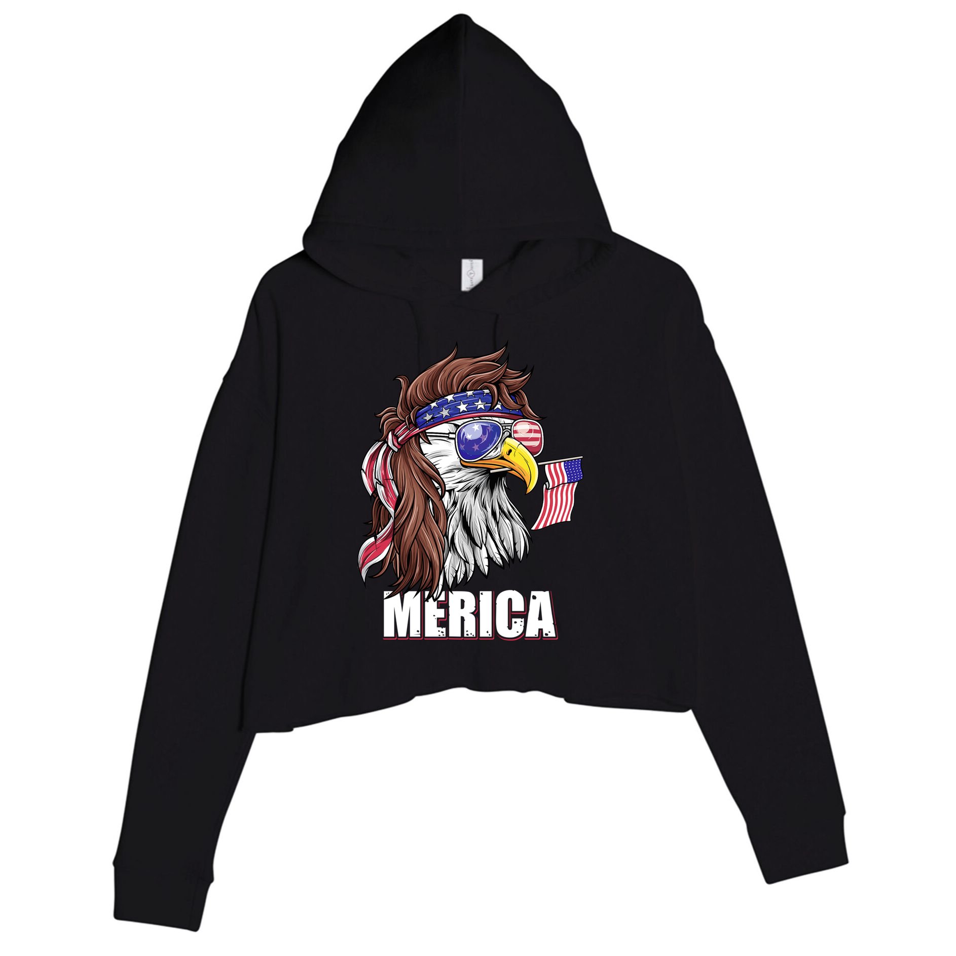 Eagle Mullet 4th Of July Usa American Flag Merica Gift Crop Fleece Hoodie