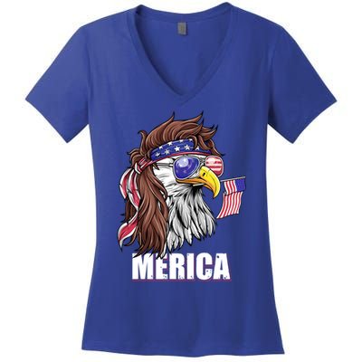 Eagle Mullet 4th Of July Usa American Flag Merica Gift Women's V-Neck T-Shirt