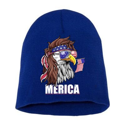 Eagle Mullet 4th Of July Usa American Flag Merica Gift Short Acrylic Beanie