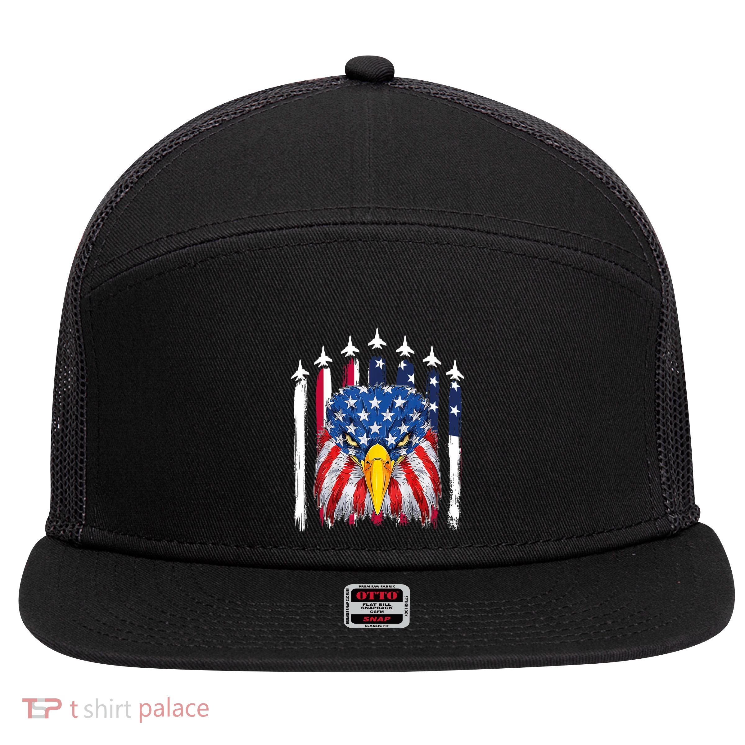 Eagle Mullet 4th Of July USA American Flag Merica 7 Panel Mesh Trucker Snapback Hat