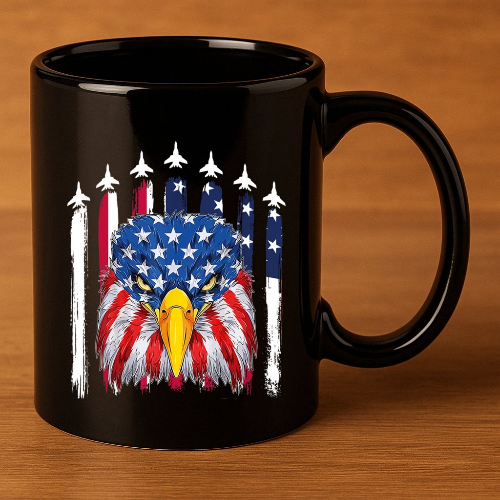 Eagle Mullet 4th Of July USA American Flag Merica 11oz C Handle Ceramic Mug