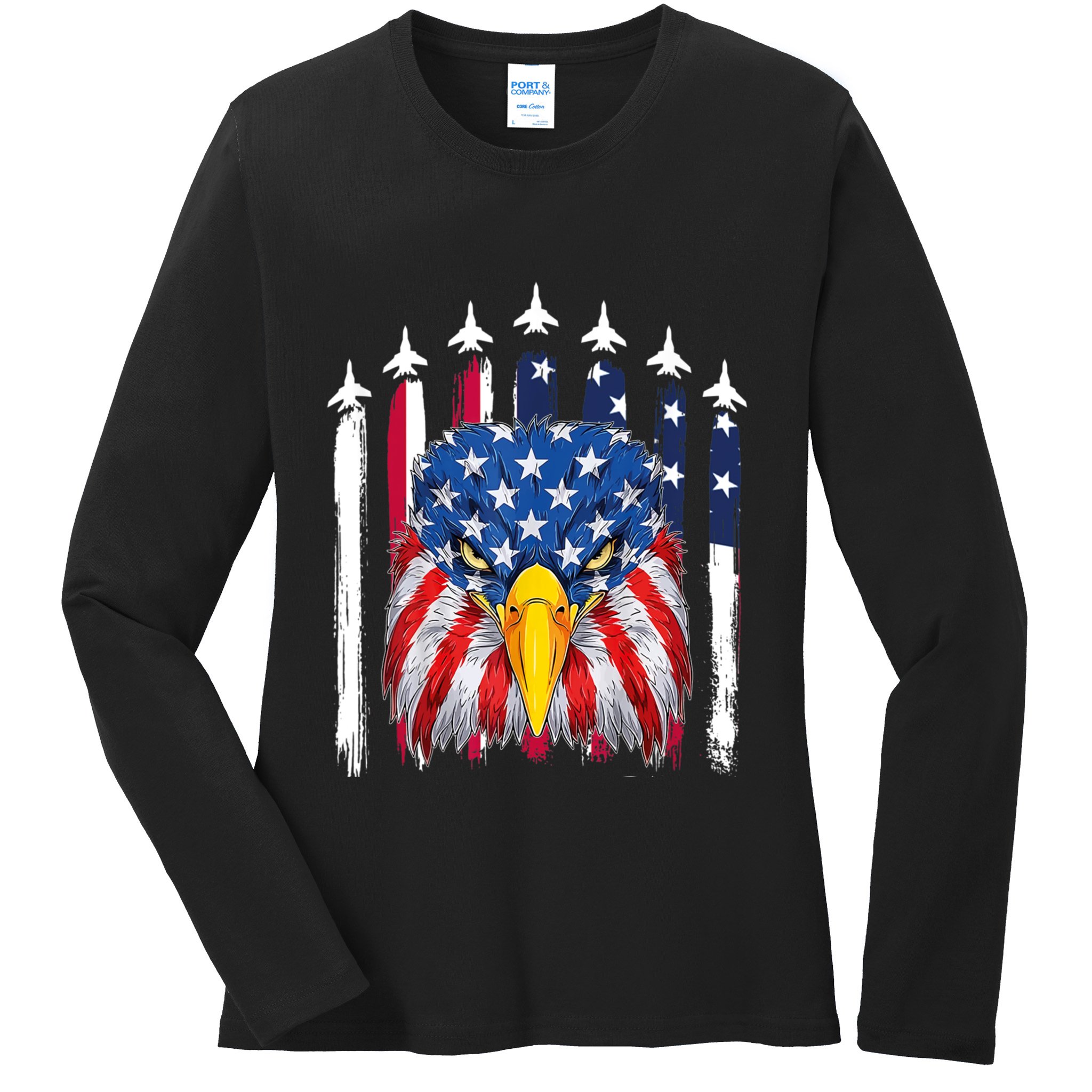 Eagle Mullet 4th Of July USA American Flag Merica Ladies Long Sleeve Shirt