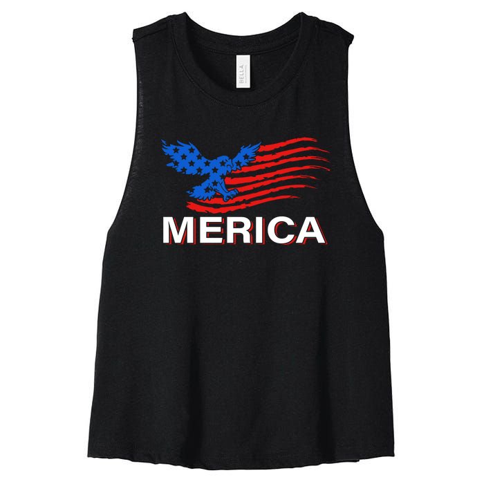 Eagle Mullet 4th Of July USA American Flag Merica Women's Racerback Cropped Tank