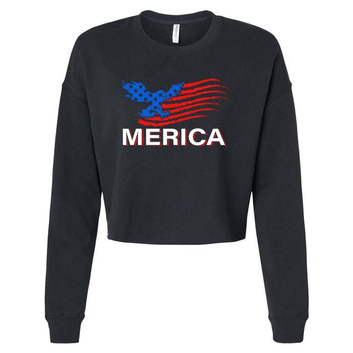 Eagle Mullet 4th Of July USA American Flag Merica Cropped Pullover Crew