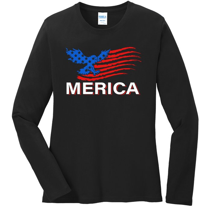 Eagle Mullet 4th Of July USA American Flag Merica Ladies Long Sleeve Shirt