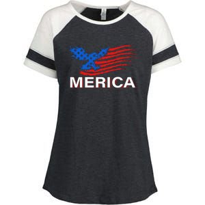 Eagle Mullet 4th Of July USA American Flag Merica Enza Ladies Jersey Colorblock Tee