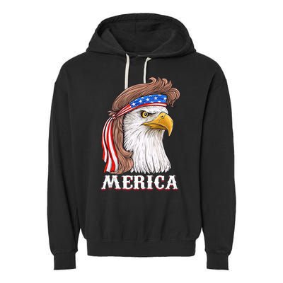 Eagle Mullet 4th Of July USA American Flag Merica Garment-Dyed Fleece Hoodie