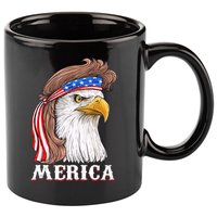 Eagle Mullet 4th Of July USA American Flag Merica 11oz C Handle Ceramic Mug