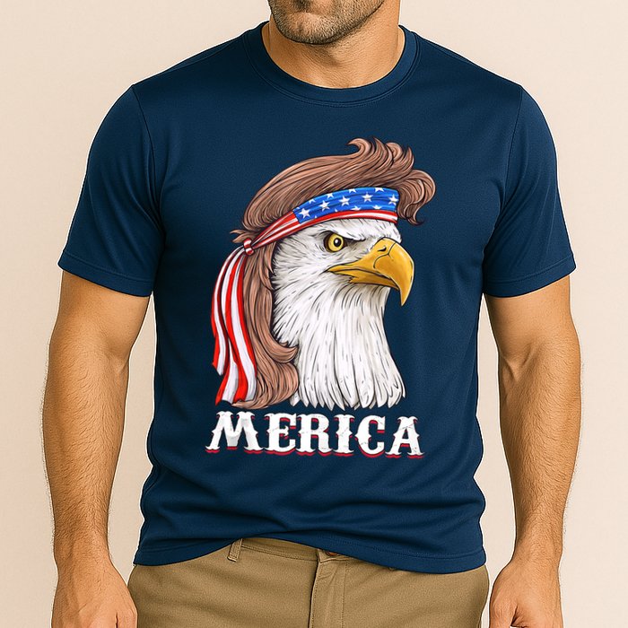 Eagle Mullet 4th Of July USA American Flag Merica Cooling Performance Crew T-Shirt