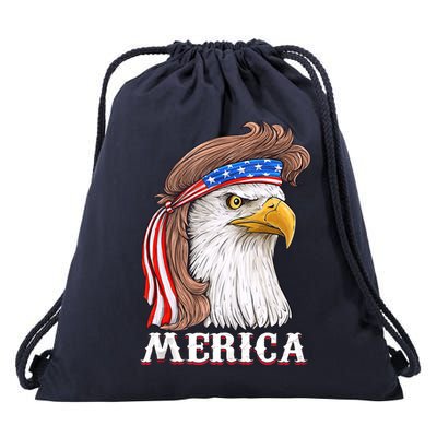 Eagle Mullet 4th Of July USA American Flag Merica Drawstring Bag