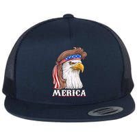 Eagle Mullet 4th Of July USA American Flag Merica Flat Bill Trucker Hat