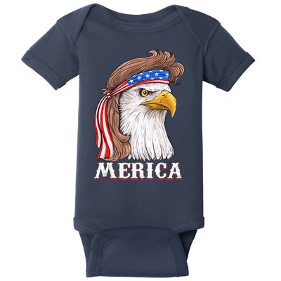 Eagle Mullet 4th Of July USA American Flag Merica Baby Bodysuit
