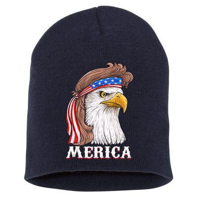 Eagle Mullet 4th Of July USA American Flag Merica Short Acrylic Beanie