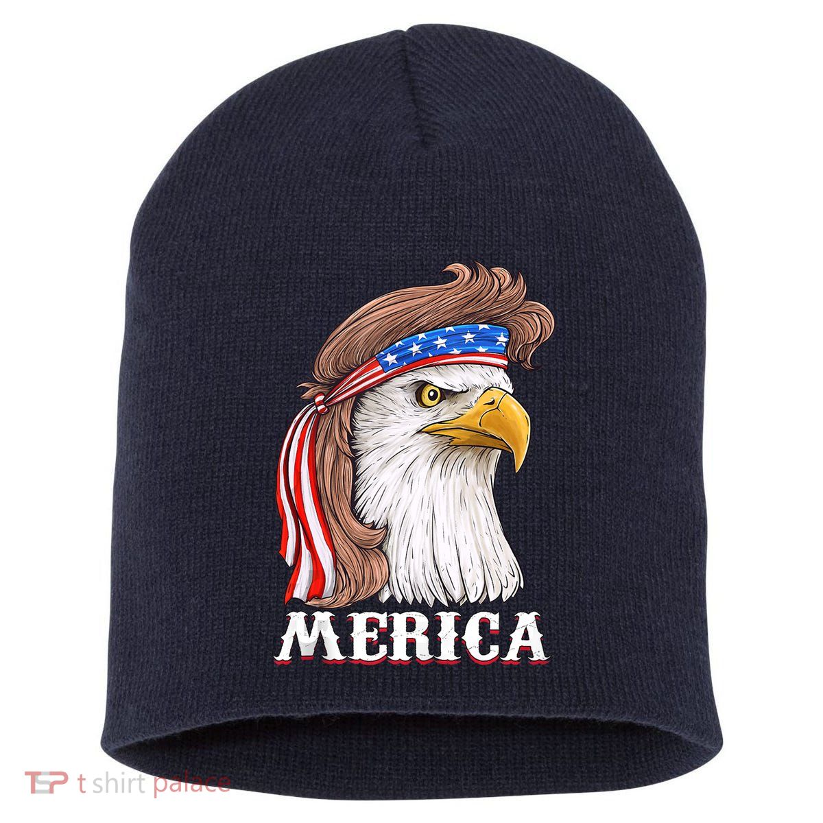 Eagle Mullet 4th Of July USA American Flag Merica Short Acrylic Beanie