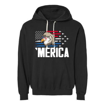 Eagle Mullet 4th Of July Gift USA American Flag Merica Cool Gift Garment-Dyed Fleece Hoodie