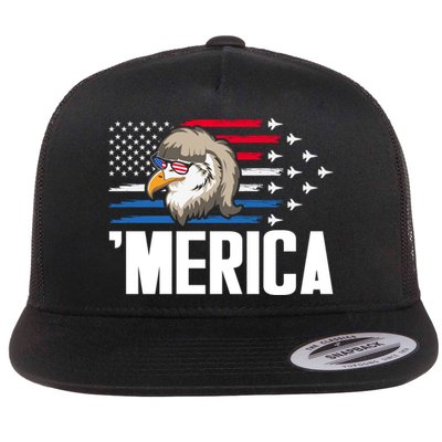 Eagle Mullet 4th Of July Gift USA American Flag Merica Cool Gift Flatbill Hat