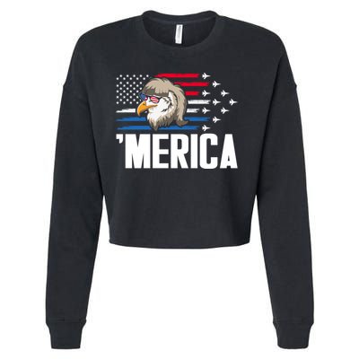 Eagle Mullet 4th Of July Gift USA American Flag Merica Cool Gift Cropped Pullover Crew