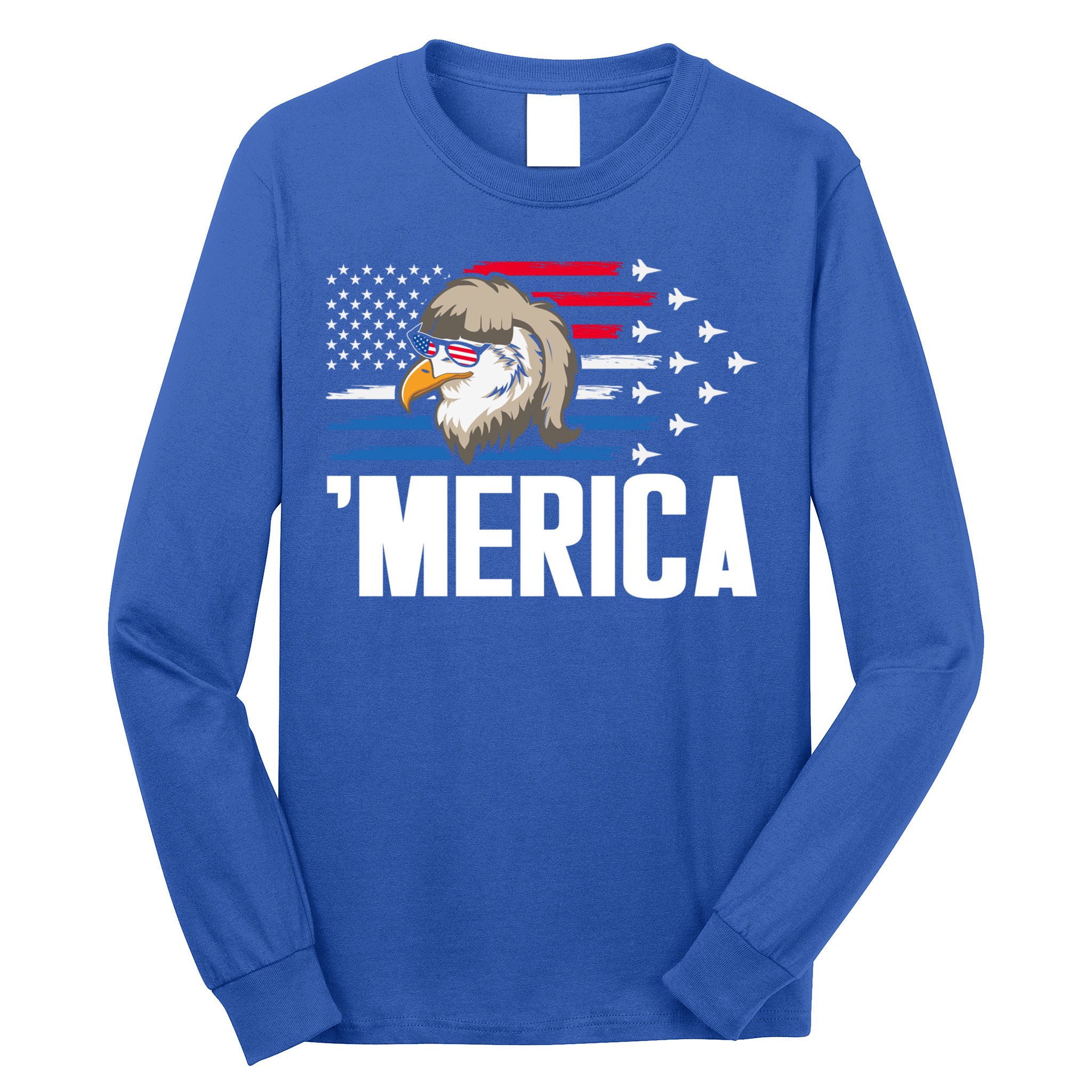 Eagle Mullet 4th Of July Gift USA American Flag Merica Cool Gift Long Sleeve Shirt