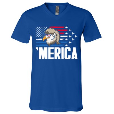 Eagle Mullet 4th Of July Gift USA American Flag Merica Cool Gift V-Neck T-Shirt