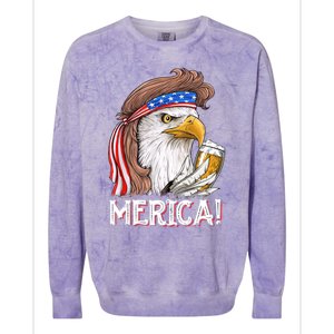 Eagle Mullet 4th Of July Beer Usa American Flag Merica Cute Gift Colorblast Crewneck Sweatshirt