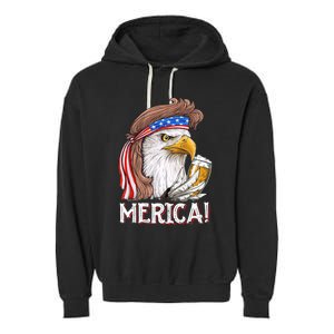 Eagle Mullet 4th Of July Beer Usa American Flag Merica Cute Gift Garment-Dyed Fleece Hoodie