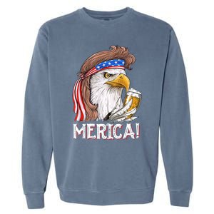 Eagle Mullet 4th Of July Beer Usa American Flag Merica Cute Gift Garment-Dyed Sweatshirt