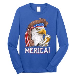 Eagle Mullet 4th Of July Beer Usa American Flag Merica Cute Gift Long Sleeve Shirt