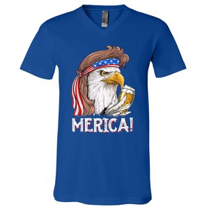 Eagle Mullet 4th Of July Beer Usa American Flag Merica Cute Gift V-Neck T-Shirt