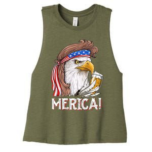 Eagle Mullet 4th Of July Beer Usa American Flag Merica Cute Gift Women's Racerback Cropped Tank