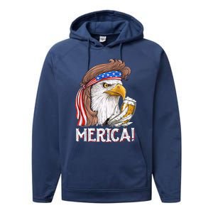 Eagle Mullet 4th Of July Beer Usa American Flag Merica Cute Gift Performance Fleece Hoodie