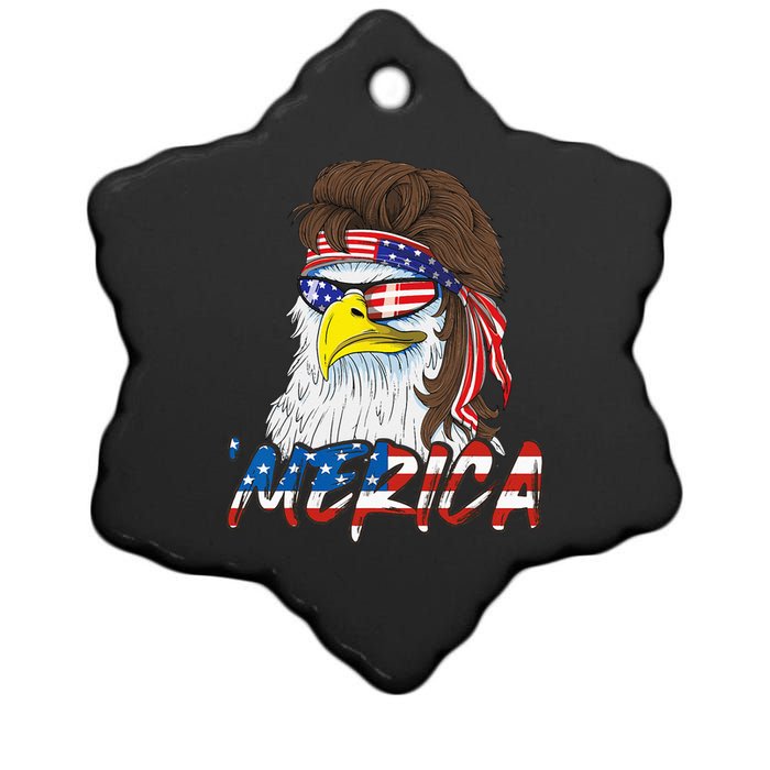 Eagle Mullet 4th Of July USA American Flag Merica Ceramic Star Ornament