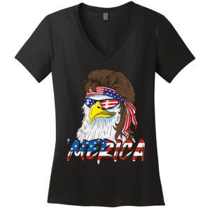 Eagle Mullet 4th Of July USA American Flag Merica Women's V-Neck T-Shirt