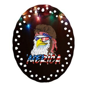 Eagle Mullet 4th Of July USA American Flag Merica Ceramic Oval Ornament