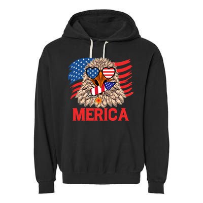 Eagle Mullet 4th Of July USA American Flag Merica Garment-Dyed Fleece Hoodie