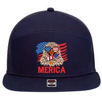 Eagle Mullet 4th Of July USA American Flag Merica 7 Panel Mesh Trucker Snapback Hat