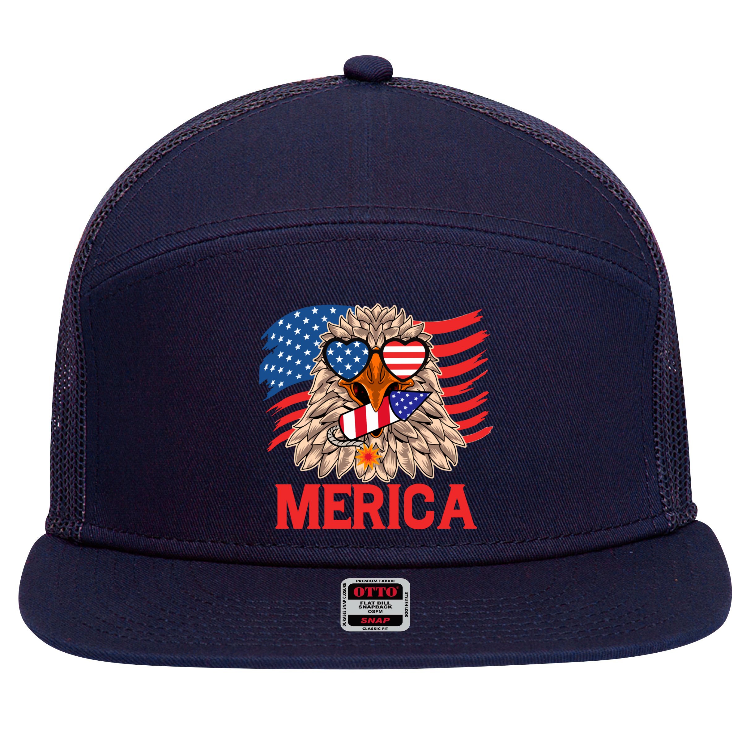 Eagle Mullet 4th Of July USA American Flag Merica 7 Panel Mesh Trucker Snapback Hat