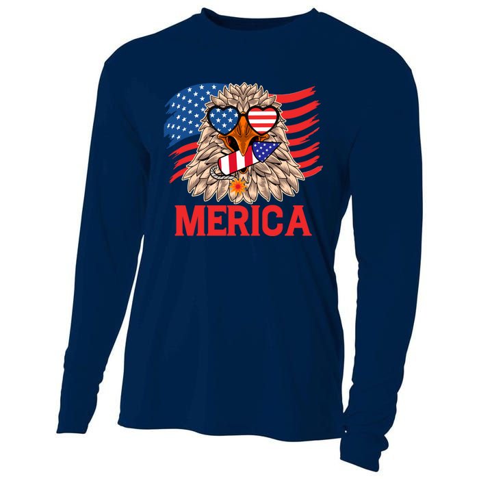 Eagle Mullet 4th Of July USA American Flag Merica Cooling Performance Long Sleeve Crew