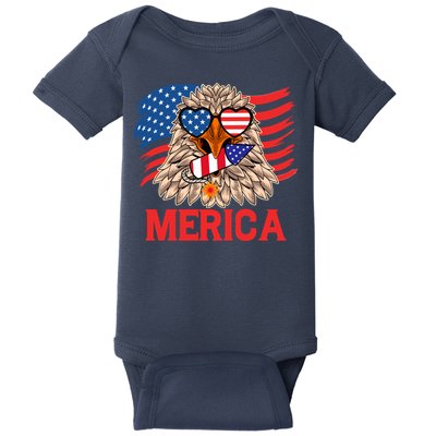 Eagle Mullet 4th Of July USA American Flag Merica Baby Bodysuit