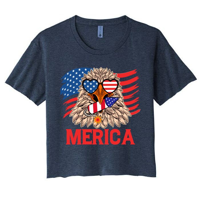 Eagle Mullet 4th Of July USA American Flag Merica Women's Crop Top Tee